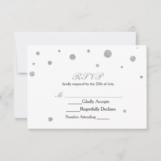 Witte & Zilveren Glitter Stippen RSVP Wedding Kaar Kaartje (Voorkant)
