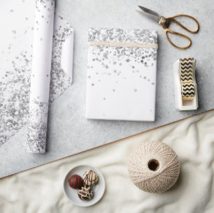 Witte zilveren glitters glans Kerstmis Xmas Cadeaupapier