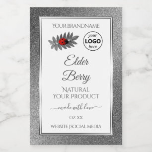 Witte zilveren glitters productlabels lieveheersbe voedselcontainer etiket
