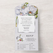 Witte zilveren orchidee chique bloem bruiloft luxe all in one uitnodiging (Binnen)