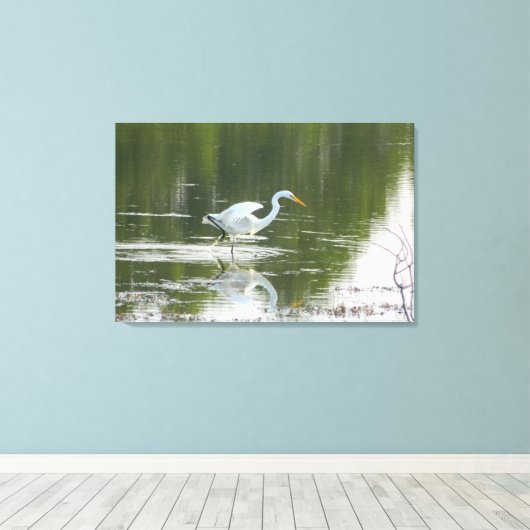Witte zilveren vleugels verpakt canvas print (Insitu (Houten vloer))