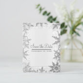 Witte & Zilveren Winter Sneeuwvlokken Save the Dat Aankondigingskaart (Staand voorkant)