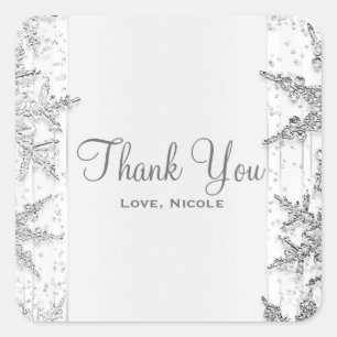 Witte & Zilveren Wintervlokken Elegant Favoriet Vierkante Sticker