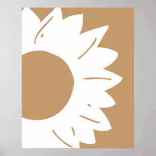 Witte zonnebloem op bruine abstracte wandkunst poster
