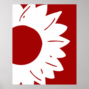 Witte Zonnebloem op Rode Abstracte Muurkunst Poster