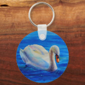 Witte zwaan aquarel schilderij, watervogels, vogel sleutelhanger (Voorkant)