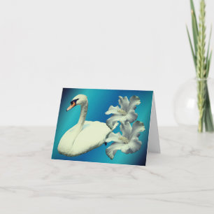 Witte Zwaan En Hibiscus Bloem Notitiekaartje