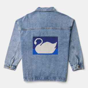 Witte zwaan in koel blauw meer ambachtelijke haakp denim jacket