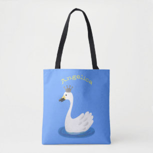 Witte zwaan met kroon cartoon draagtas