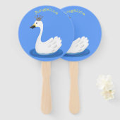 Witte zwaan met kroon cartoon handwaaier (Voorkant en achterkant)