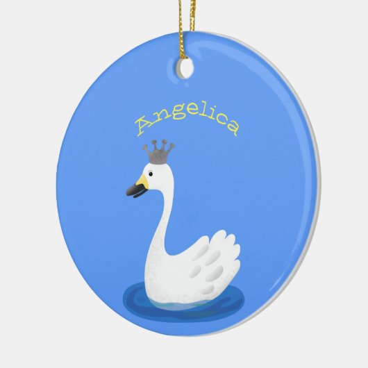 Witte zwaan met kroon cartoon keramisch ornament (Links)