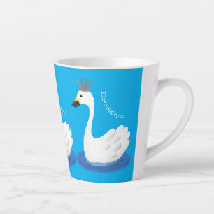Witte zwaan met kroon cartoon latte mok