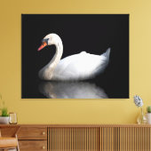 Witte zwaan op zwart canvas afdruk (Insitu (Woonkamer))