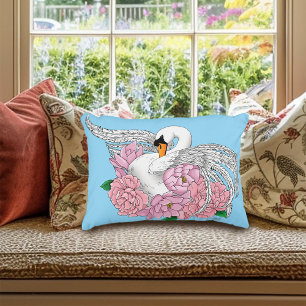 Witte zwaan roze bloemen accent kussen