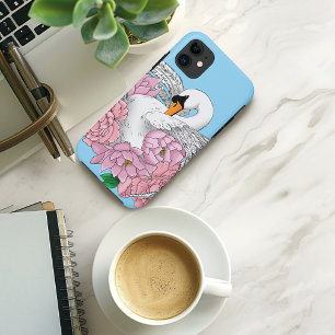 Witte zwaan roze bloemen iPhone 11 hoesje