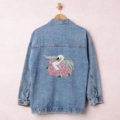 Witte zwaan roze bloemen denim jacket (Hangar)