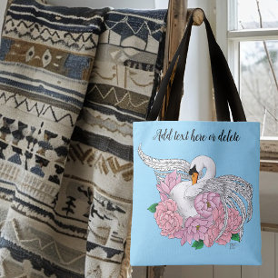 Witte zwaan roze bloemen draagtas