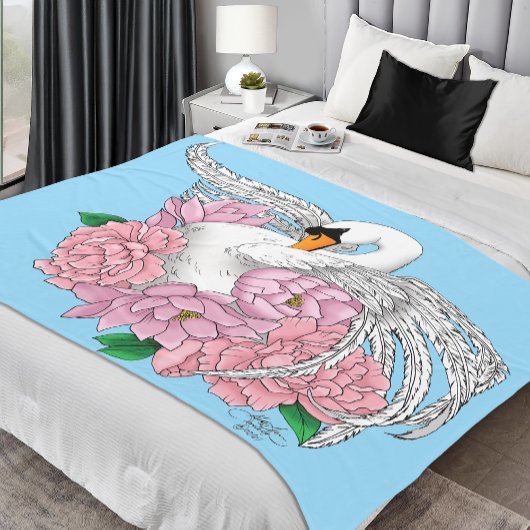 Witte zwaan roze bloemen fleece deken