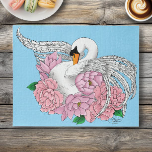 Witte zwaan roze bloemen legpuzzel