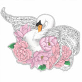 Witte zwaan roze bloemen sticker (Voorkant)