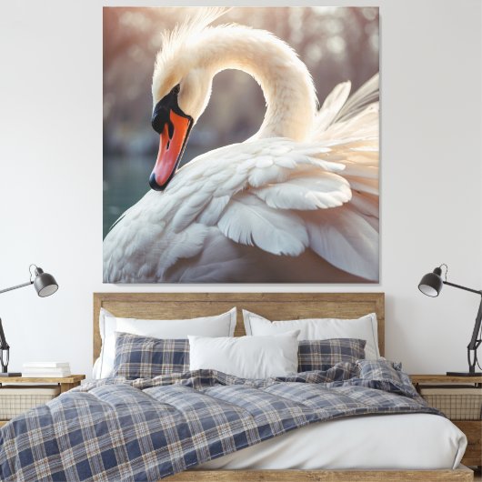 *~* Witte Zwaan SC1 Close Up Uitgerekt Canvas Afdruk (Insitu (Slaapkamer))