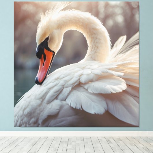 *~* Witte Zwaan SC1 Close Up Uitgerekt Canvas Afdruk (Insitu (Houten vloer))