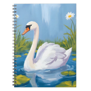 Witte Zwaan Vijver Aquarel Vogel Schilderij Notitieboek