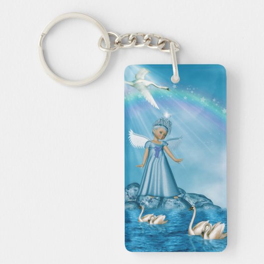 Witte zwanen en engel sleutelhanger (Voorkant)