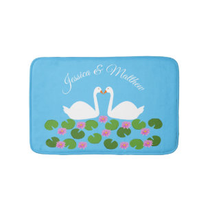 Witte zwanen en waterlelies Bruiloft Custom Badmat