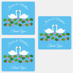 Witte zwanen en waterlelies Bruiloft Custom Labels