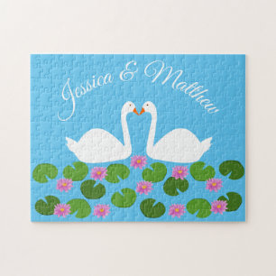 Witte zwanen en waterlelies Bruiloft Custom Legpuzzel
