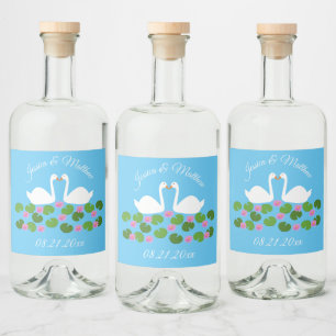 Witte zwanen en waterlelies Bruiloft Custom Likeurfles Etiket