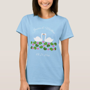 Witte zwanen en waterlelies Bruiloft Custom T-shirt