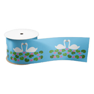 Witte zwanen en waterlelies Bruiloft Patroon Lint