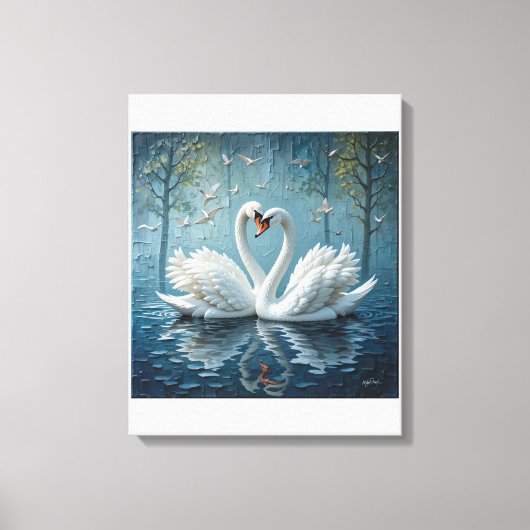 Witte zwanen op het meer canvas afdruk (Voorkant)