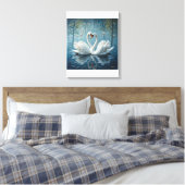 Witte zwanen op het meer canvas afdruk (Insitu (Slaapkamer))