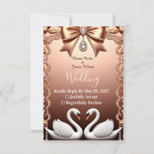 🌸 Witte Zwanen Roze Goud Trouwdag RSVP Kaartje