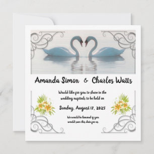 Witte zwanen Save the Date uitnodiging