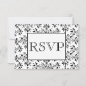 witte zwarte Damask Editable RSVP-kaarten Kaart (Voorkant)