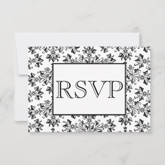 witte zwarte Damask Editable RSVP-kaarten Kaart (Voorkant)