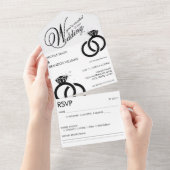 Witte & Zwarte Diamanten Ring Bruiloft All In One Uitnodiging (Afscheurbaar)
