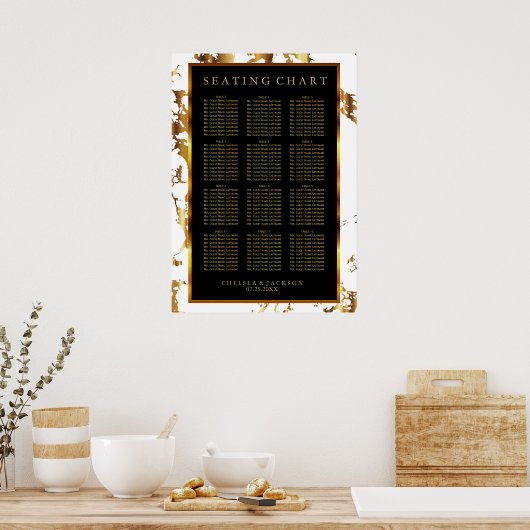 Witte, zwarte en goudmarmer - Zitkool (12) Poster (Keuken)