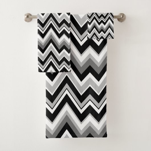 Witte zwarte en grijze chevron-patroon bad handdoek (Insitu)