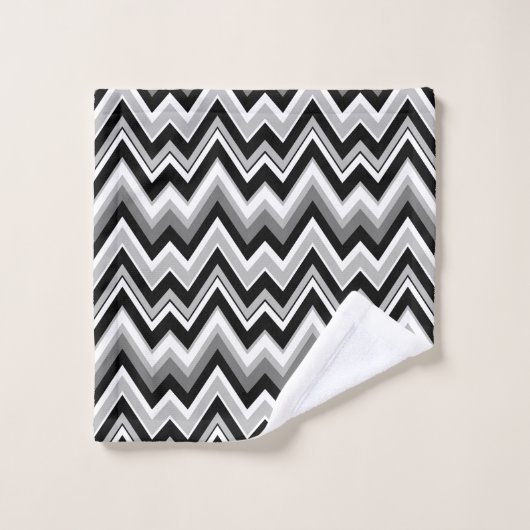 Witte zwarte en grijze chevron-patroon bad handdoek (Wasdoekje)