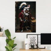 Witte zwarte Franse Bulldog Pirate Red Poster (Thuiskantoor)