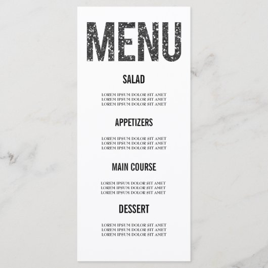 Witte & Zwarte Glitter Typografie Wedding Menu Kaa (Voorkant)