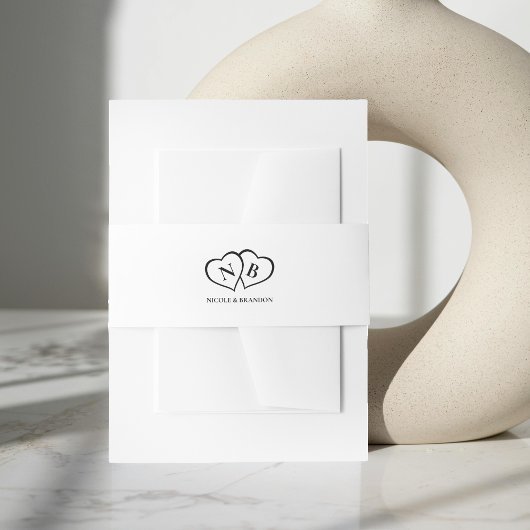 Witte & Zwarte Hart Monogram Bruiloft Uitnodigingen Wikkel