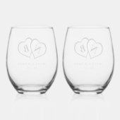 Witte & Zwarte Hart Monogram Bruiloft Wijnglas Zonder Voet (Achterkant)