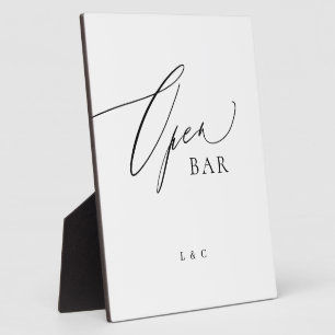 Witte Zwarte Kalligrafie Trouwen OPEN Bar Sign Fotoplaat