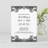 Witte & zwarte kant Elegante Chic bruiloft Kaart (Staand voorkant)